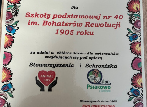 Podziękowania za zbiórkę darów dla schroniska ,,Psiakowo i Spółka"
