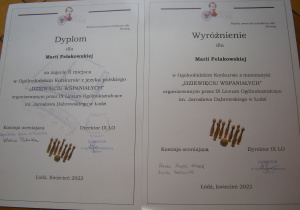 Dyplomy naszej uczennicy