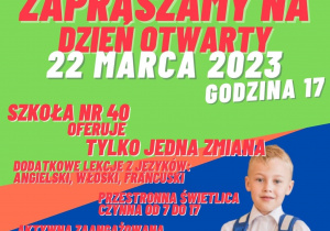 Plakat promujący Szkołę Podstawową nr 40 w Łodzi
