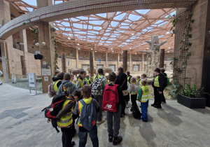 ZOO, uczestnicy półkolonii zebrani przy wybiegu dla słoni.