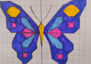 Gotowy rysunek z odwzorowanym odbiciem lustrzanym owada-motyl